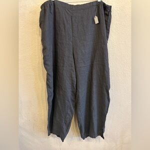 Flax Linen Gray Pants Elastic Waist Pull On Crop Plus Size 2X